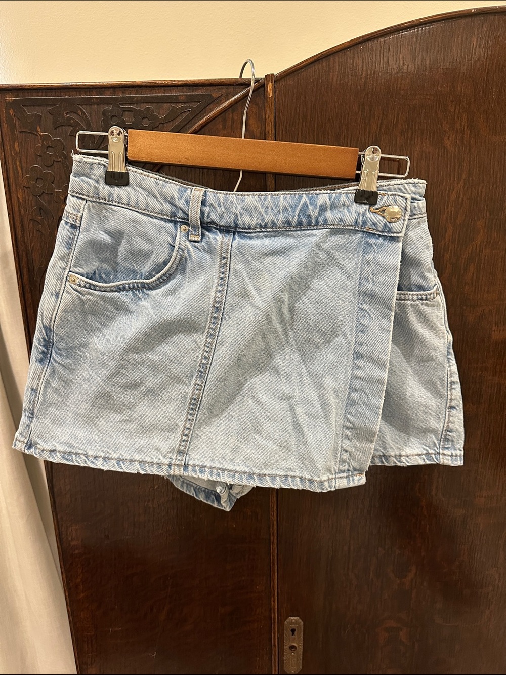 Zara Light Blue Denim Skort with Wrap Panel